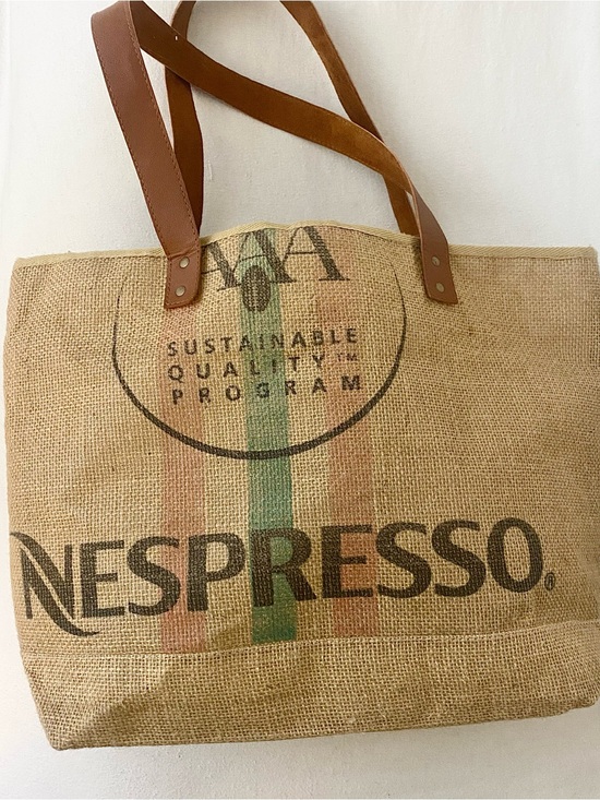 Nespresso Handbags - Nespresso logo tote 100% Jute with Brown leather straps and 100% cotton lining